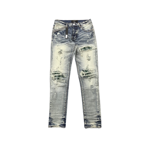 Calça Jeans Skinny Xadrez Verde Rasgado